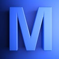 M alphabetic letter blue, isolated on blue background - 3D rendering illustration