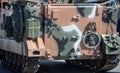 M113 armored personnel carrier, APC. Military parade. War weapon, camouflage vehicle, close up Royalty Free Stock Photo