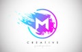 M Artistic Brush Letter Logo Design in Purple Blue Colors Vector