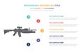 M-16 assault riffle infographic template concept with five points list and various color with clean modern white background -