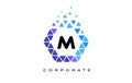 M Blue Hexagon Letter Logo with Triangles. Royalty Free Stock Photo