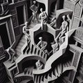 M C Escher style stairs original surreal illustration MC