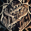 M C Escher style stairs original surreal illustration MC