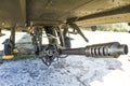 Pabrade/Lithuania May 17, 2015   An M230 Chain Gun mounted on a USArmy AH-64 Apache Royalty Free Stock Photo