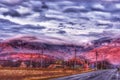MÃÆcin mountain tops covered with clouds and lighted by red sunset Royalty Free Stock Photo