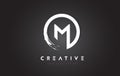 M Circular Letter Logo with Circle Brush Design and Black Background.