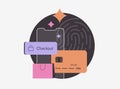 M-Commerce Checkout with Biometric Authentication. E-commerce checkout payment from mobile phone using fingerprint