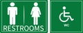 Washroom Sign Restrooms identification Green Board Toilet sign, wheel chair sign WC sign icon Royalty Free Stock Photo