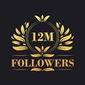 12M Followers celebration design. Luxurious 12M Followers logo for social media followers Royalty Free Stock Photo