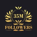 35M Followers celebration design. Luxurious 35M Followers logo for social media followers Royalty Free Stock Photo