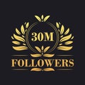 30M Followers celebration design. Luxurious 30M Followers logo for social media followers