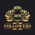 30M Followers celebration design. Luxurious 30M Followers logo for social media followers