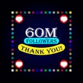 60M followers thank you greeting card with colorful lights on dark background Royalty Free Stock Photo