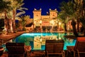 M'hamid, Morocco - February 22, 2016: Chez le Pacha hotel pool and bar