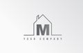 M home alphabet icon logo letter design. House for a real estate company. Business identity with thin line contour