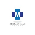 M Initial Letter cross medical logo vector template.