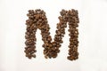 M the letter. alphabet of coffee