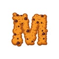 M letter cookies. Cookie font. Oatmeal biscuit alphabet symbol.