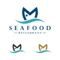 M Letter Fish Logo Template Illustration Design. Vector EPS 10