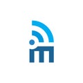 M letter logo blue signal design concept