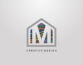 M Letter Logo. Creative house strip shape with negative letter M, Home Studio Icon Design