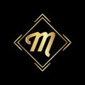 M letter logo design golden color. Letter M with golden color in black background