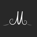 M letter logo monogram with twirls, thin line tattoo design, mockup minimal business card emblem