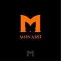 M letter. Orange letter M with butterfly silhouette. Monark butterfly lettering.