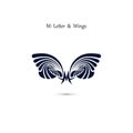 M-letter sign and angel wings.Monogram wing vector logo template