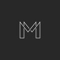 M letter thin line monogram logo, modern design for business card