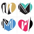 M letter logo design. Letter m in heart shape vector illustration.