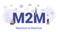 M2m machine to machine concept with big word or text and team people with modern flat style - vector Royalty Free Stock Photo