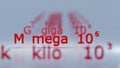 M mega 10 6 Metric Prefixes numbers - 3D render illustration - white background Royalty Free Stock Photo