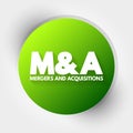 M and A - Mergers and Acquisitions acronym, business concept background