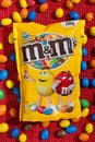 M&Ms retail Packaging with loose colorful candy