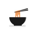 M ramen noodle, chopstick, and black bowl logo design template Royalty Free Stock Photo