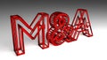 M&A sign in red and glossy letters