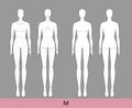 M Size Women Fashion template 9 nine head Croquis Lady with and without main lines model skinny body figure front back