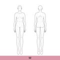 M Size Women Fashion template 9 nine head Croquis Lady model with main lines skinny body figure front back view. Vector