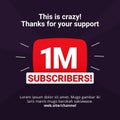 1M subscribers celebration background design. 1 million subscribe Royalty Free Stock Photo