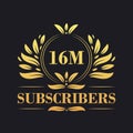 16M Subscribers celebration design. Luxurious 16M Subscribers logo for social media subscribers Royalty Free Stock Photo