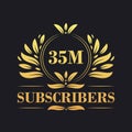 35M Subscribers celebration design. Luxurious 35M Subscribers logo for social media subscribers Royalty Free Stock Photo
