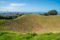 Mount Eden the old volcano in town with the skyline view of Auckland the biggest city in New Zealand. Royalty Free Stock Photo