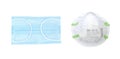 3M 8210 type N95 respirator mask vs disposable surgical mask or single use medical mask. Comparing differences. Royalty Free Stock Photo