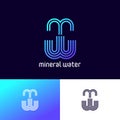 M and W monogram. Mineral Water emblem like fountain. Pure Water logo.