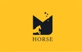 M yellow black horse alphabet letter logo icon with stallion shape inside. Creative design for business and company Royalty Free Stock Photo