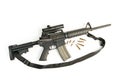 M16 Style Assault Rifle with Bullets on White