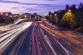 M30 street traffic trail lights in Madrid Royalty Free Stock Photo