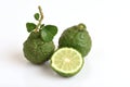 Ma-krut (Thai name) or Kaffir lime or leech lime or Mauritius Papeda or Bergamot. Royalty Free Stock Photo