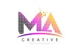 MA M A Letter Logo Design with Magenta Dots and Swoosh